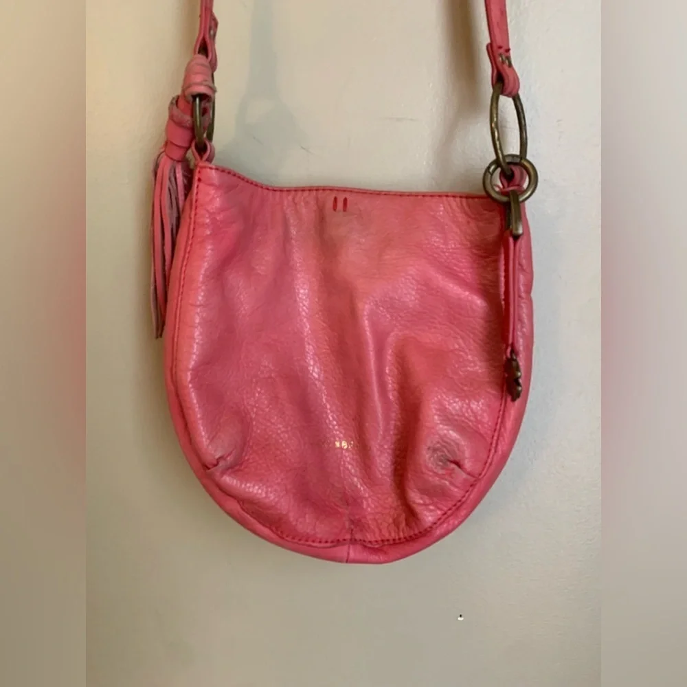 Lucky brand leather pink crossbody purse Bohemian boho hippie grungy festival